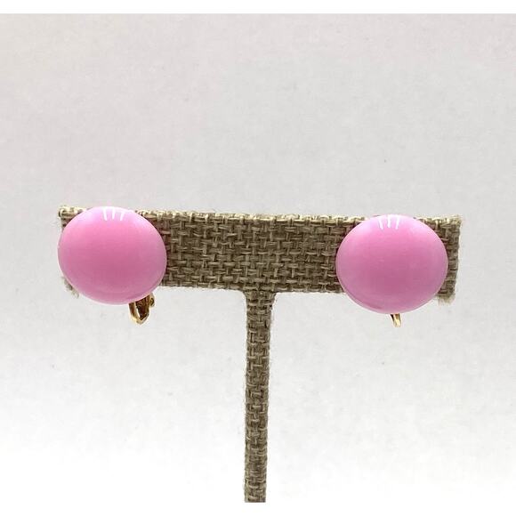 CORO Clips Earrings Pink Lucite Vintage Plastic Dome Gold Tone - Picture 5 of 7